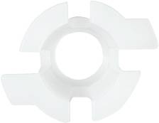 A white plastic cogwheel with four rounded teeth, used as a machine component.