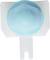 A white and blue, round plastic component with a flat mounting point, possibly a fastening element or a protective part.