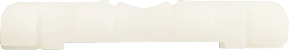 A translucent plastic piece with an irregular, rounded shape on a white background.