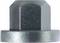 A grey, hexagonal metal nut with a flat rim, likely a component of a machine or vehicle.