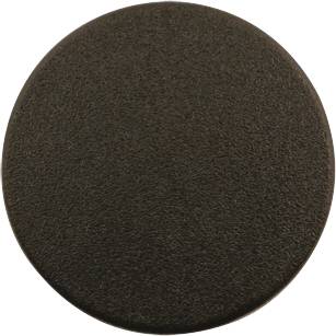 A single round, flat, black object on a white background.