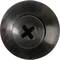 A black, round screw head with a Phillips cross-head, viewed from above.
