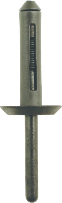 A black cavity wall anchor with a flange in the centre and a slender, cylindrical body, shown vertically.