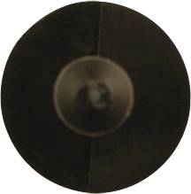 Black, round button with a vertical dividing line in the middle.