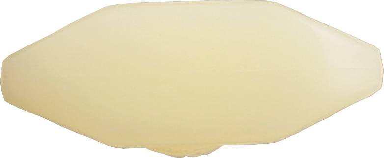 Soap in a rectangular shape with rounded corners, beige in colour.