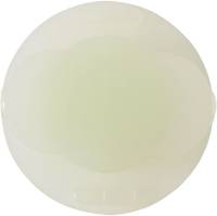 A round, translucent object with a flower-like pattern in the centre, against a white background.