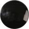 A round black button in close-up. It has a smooth, shiny surface with slight signs of wear.