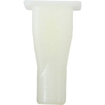 A white, cone-shaped plastic stopper, used for sealing laboratory tubes or narrow openings.
