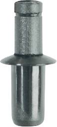 A black, cylindrical metal object with a flat, disc-shaped protrusion in the middle, likely a technical component.