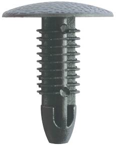 A black plastic wall plug with a ribbed shaft and a wide, flat head.