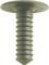 A grey plastic expansion rivet with a ribbed shaft and flat head, for securing components through press-fit.