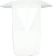 A white, minimally designed ceiling light with a flat, square shade and conical elements.