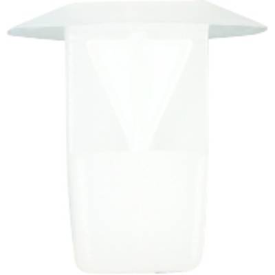 A white, minimally designed ceiling light with a flat, square shade and conical elements.