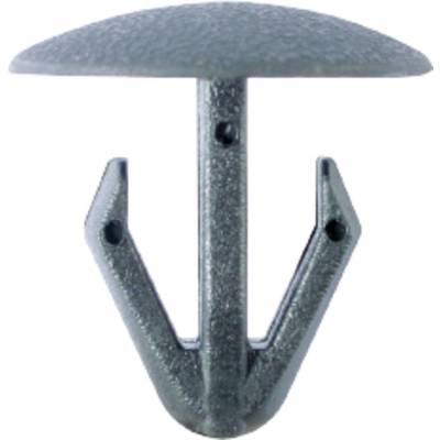 A silver, mushroom-shaped furniture fitting with two laterally curved arms and mounting holes.