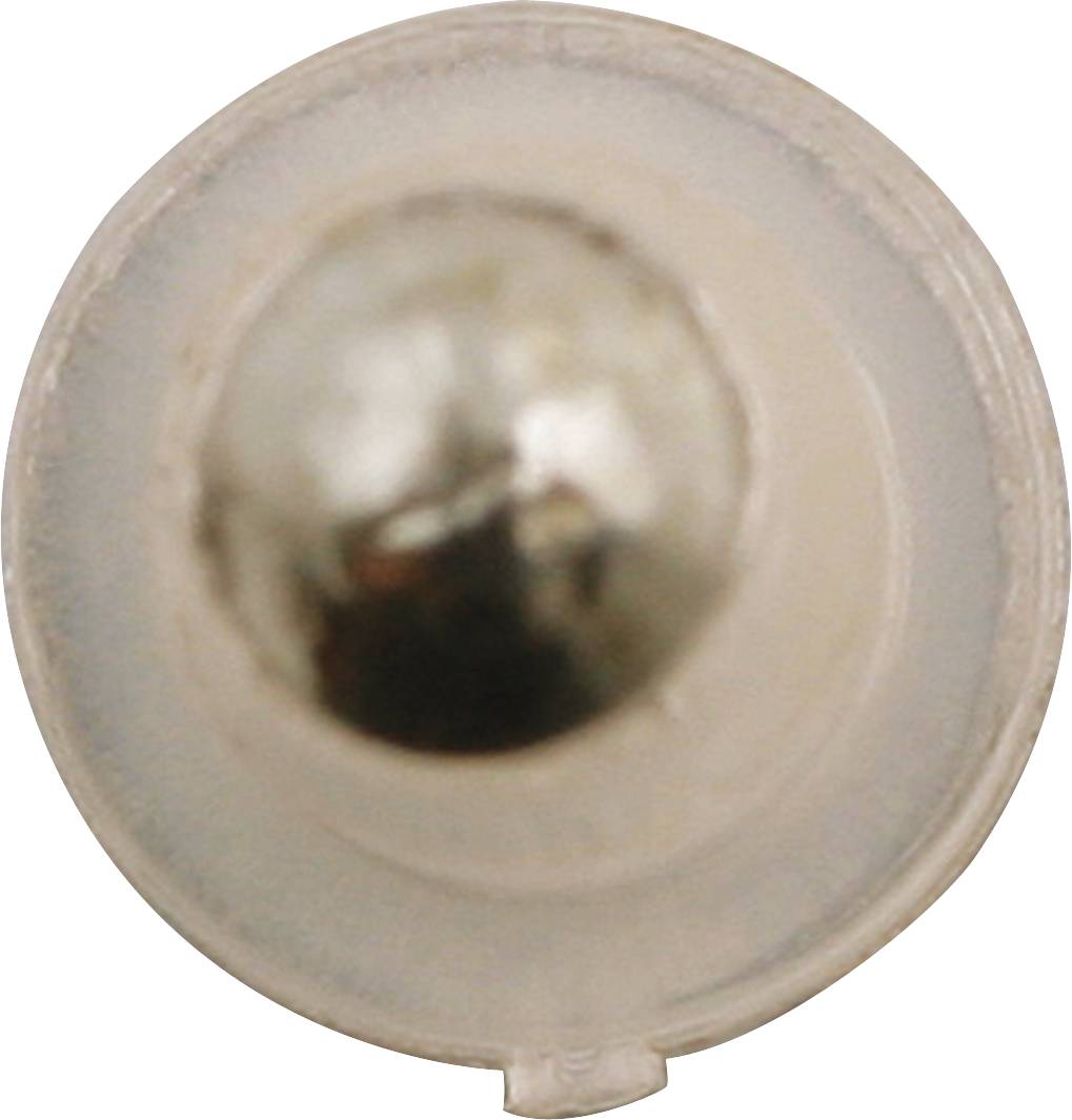 A silver metal button on a white background.