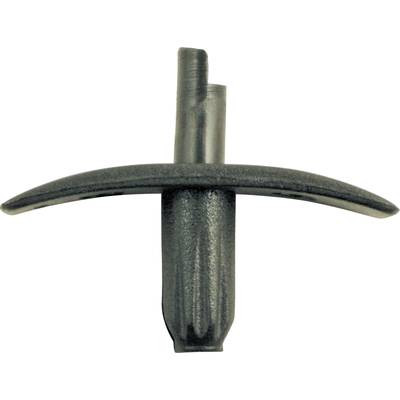 Black plastic wall plug with two lateral wings and a ribbed shaft.