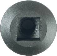 A black, cylindrical object with a square internal space, likely a screw or connecting component.