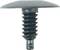 Plastic clip screw with a wide head and ridged threading for fastening, against a white background.