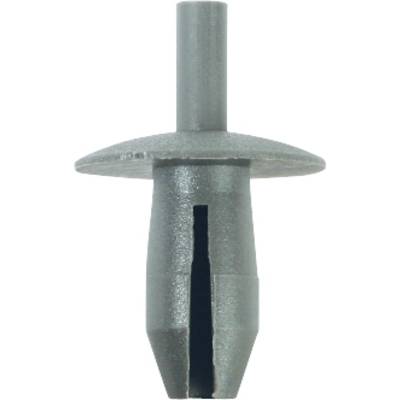 Grey plastic wall plug with a split shank and wide collar, viewed from the side.