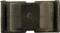 A rectangular, dark brown piece of plastic with a slightly recognisable pattern in the centre and rounded edges.