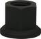 Black hexagonal nut with wide base, suitable for technical applications or fastening purposes.