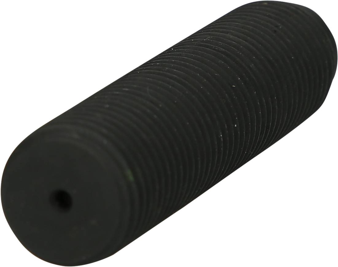 A cylindrical, black screw bolt with coarse thread, lying down.