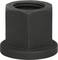 Black hexagonal flange nut with internal thread, suitable for securing onto bolts or screws in mechanical applications.