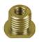 A gold-coloured metal thread with a flat base, likely an adapter socket or cap, is lying on a white surface.
