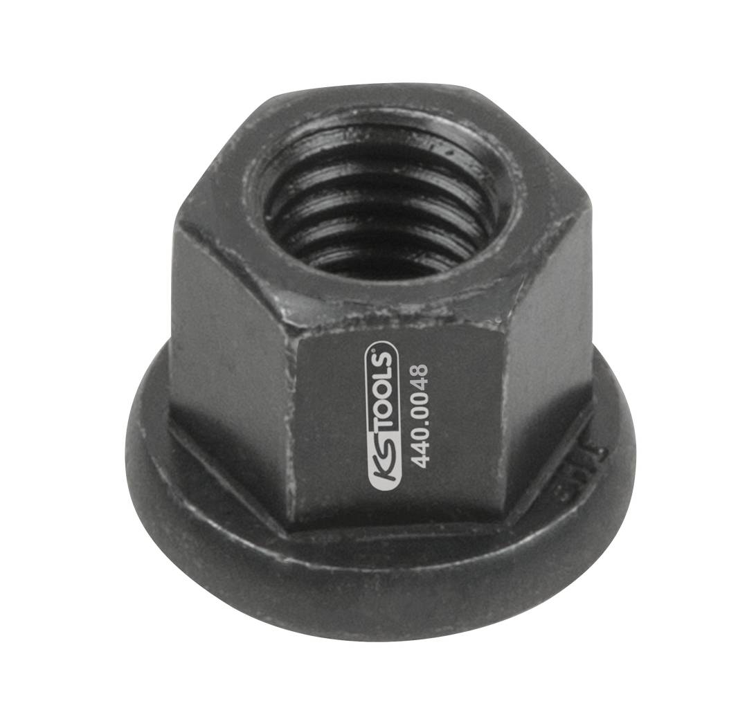 Hexagon flange nut made of metal with the inscription 'KS TOOLS 440.0048'.