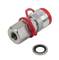 Hydraulic coupling with red protective ring and separate seal. Made from robust metal, suitable for industrial applications.