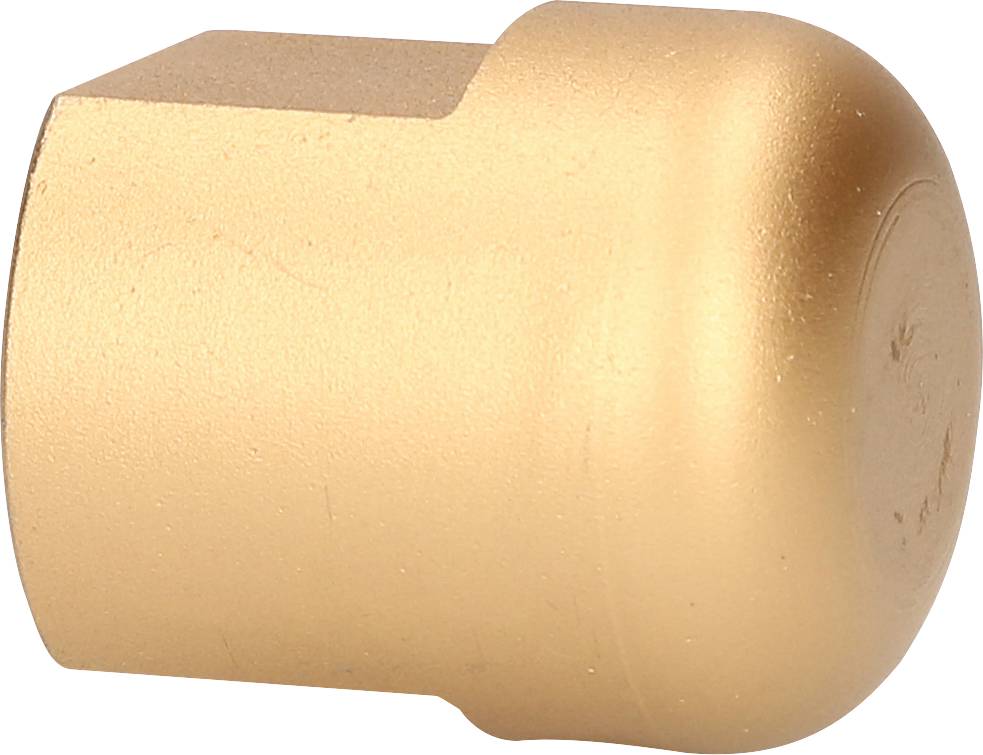 Golden round metal end cap with a smooth surface, likely used for pipes or screws.