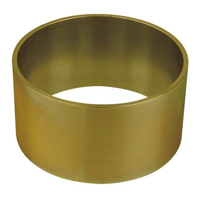 Golden metal cylinder, hollow and standing upright.