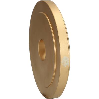 Golden grinding disc, viewed from the side, with central bore.