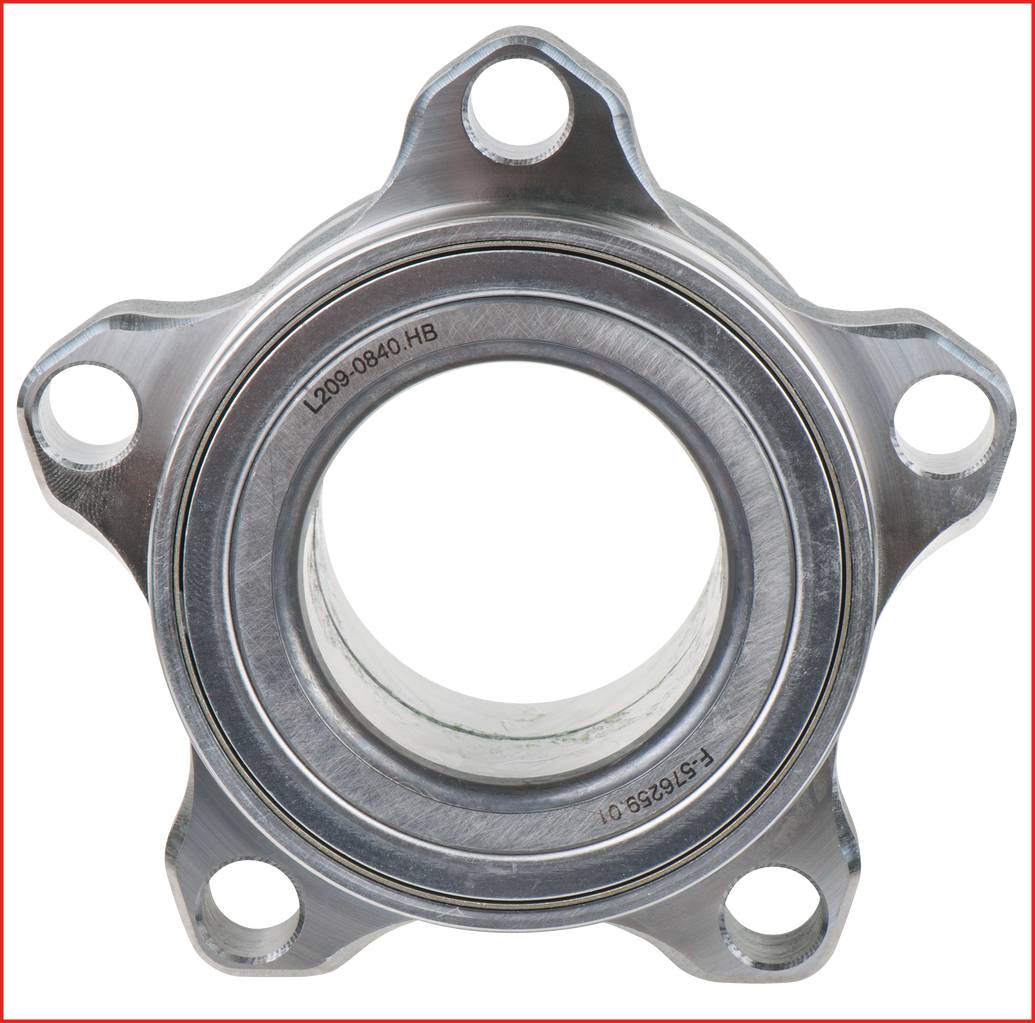 'Metallic automotive component, likely a hub bearing, cylindrical in form with bolt holes, demonstrating machined precision and functionality.'