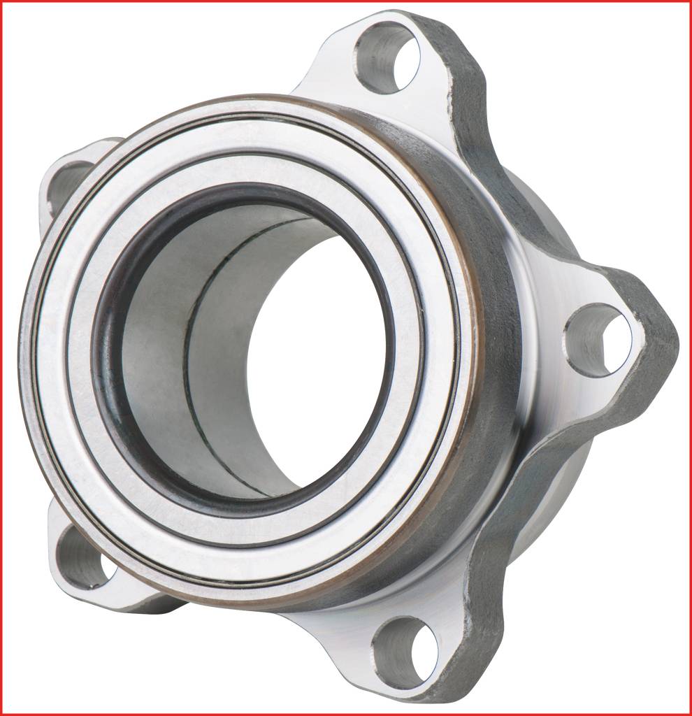 A metal ball bearing with four mounting holes, symmetrically positioned at the corners. Suitable for mechanical applications.