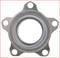 The image depicts a metallic ball bearing with four mounting holes, silver-bright and designed for mechanical applications.