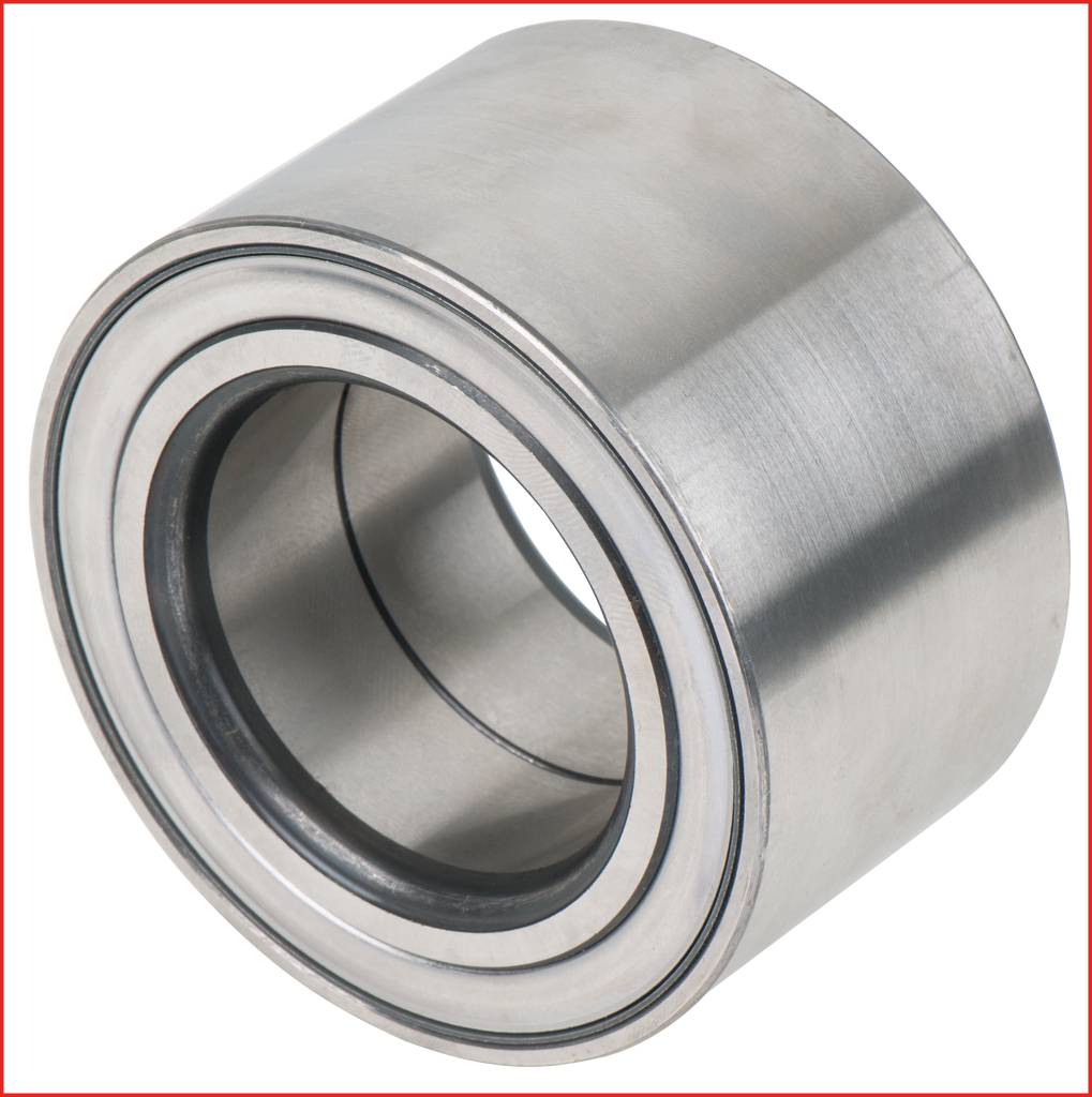 A cylindrical metal ball bearing, gleaming and solid, against a white background.