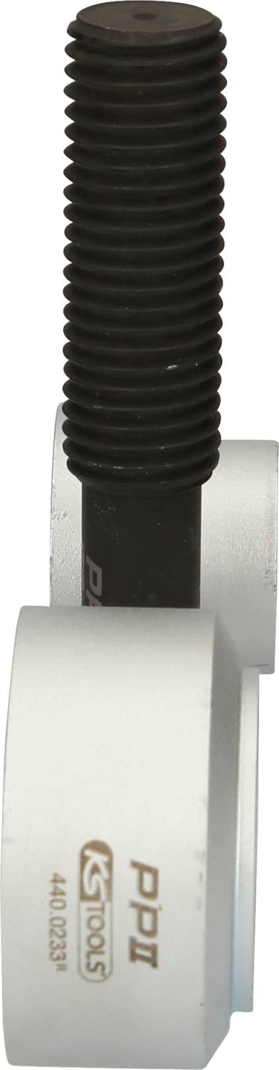 Silver, cylindrical tool component with a black, grooved threaded rod, KS Tools brand, model number visible.