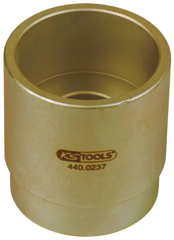 A gold-coloured tool component with the inscription 'KS TOOLS 440.0237', cylindrical in shape, possibly a specialised socket wrench.