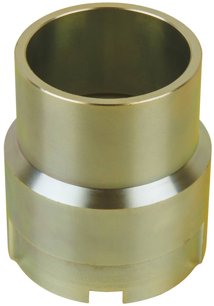 A cylindrical metal component with a smooth surface, possibly a connector or adapter for pipes or machinery.