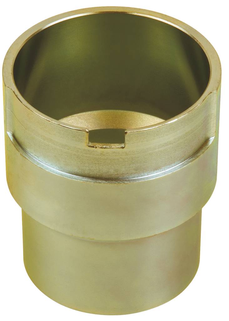 A metallic, cylindrical component with a groove and stepped edges, potentially a tool or machine part component.