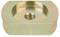 A metallic, hexagonal shaped component with a central thread and recessed edge, possibly used for securing bolts.