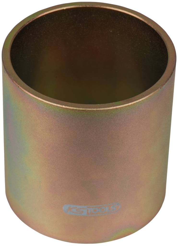 Cylindrical metal component with an iridescent surface, potentially a tool part. 'KS Tools' logo visible on the side.