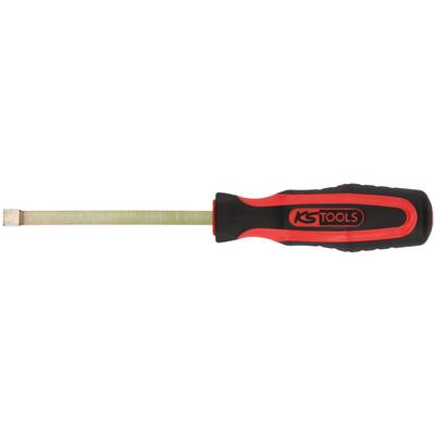 A measuring tape with a black, rubberised handle and red brand logo for 'KS Tools' is fully extended.
