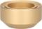 A golden, cylindrical metal ring with rounded edges, set against a neutral background, serves to stabilise or connect.