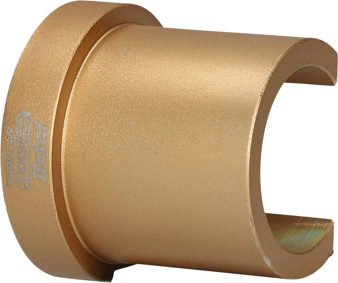 A golden, cylindrical adapter with an L-shaped profile.