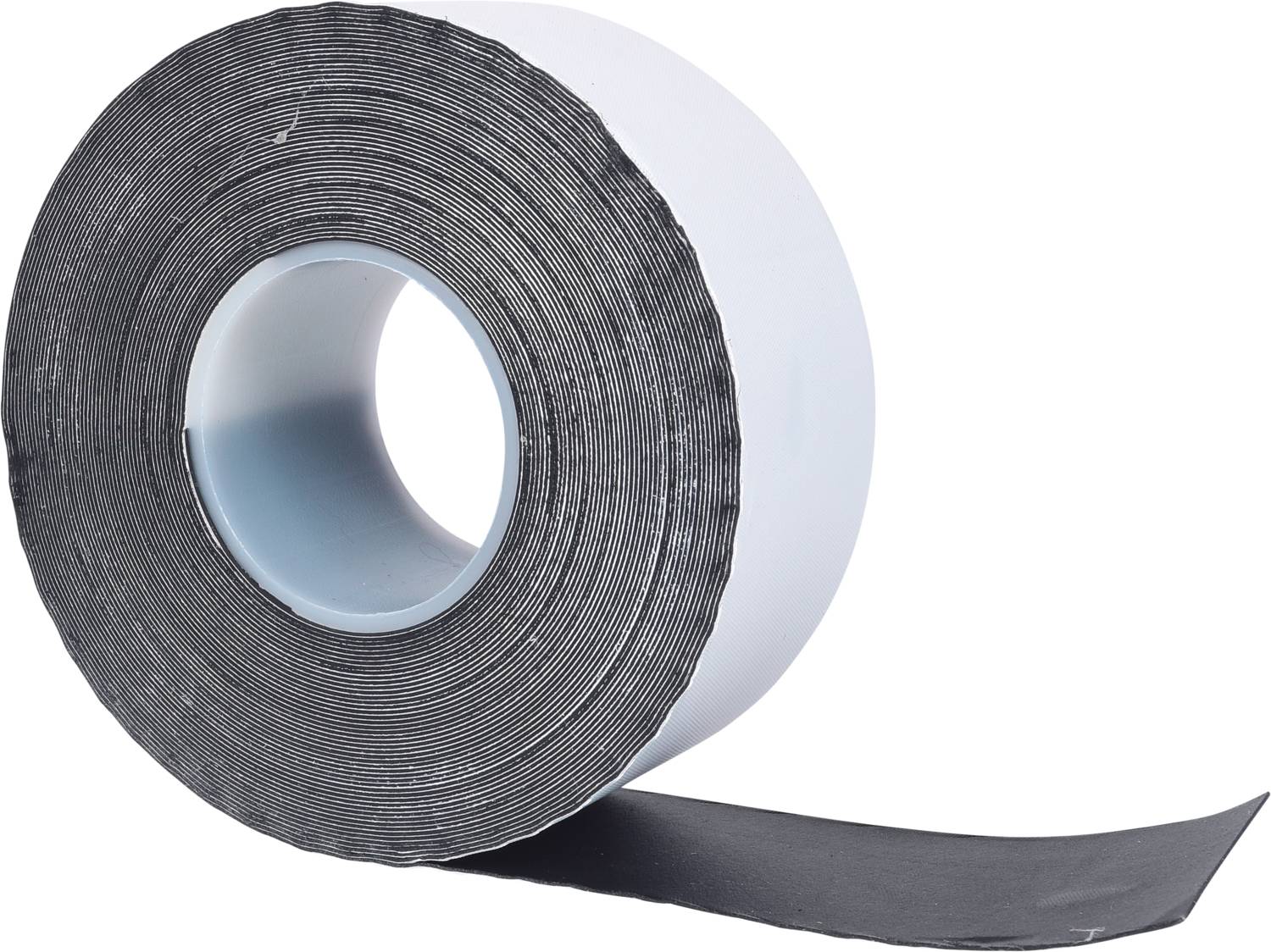 Roll of black adhesive tape with peeled-off end, ready for use.
