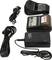 Portable printer with power supply and cable. A black bag located in the top right. Primarily suitable for mobile printing applications.