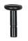 A black metal ballpoint pen with a round head, positioned vertically, against a white background.
