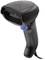 A black hand scanner with a blue button, used for scanning barcodes.